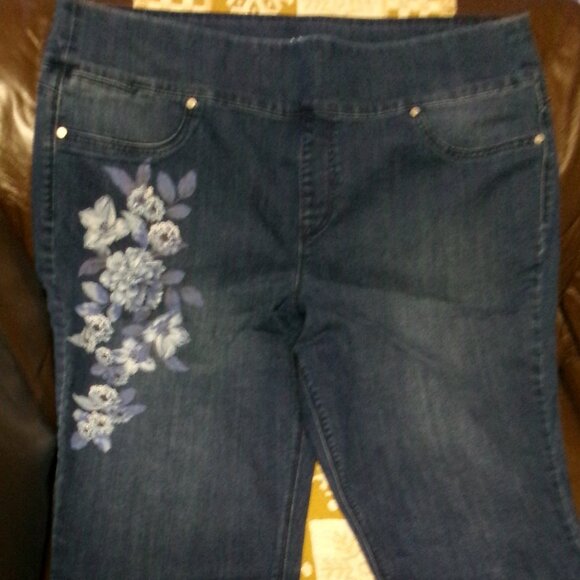 Classic EUC "Painted" Style & Co. XXL Boyfriend Pull Up Jeans - Picture 2 of 10